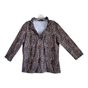 J McLaughlin Women XL Durham Top Brown Black Leopard 3/4 Slv Catalina Cloth 42"